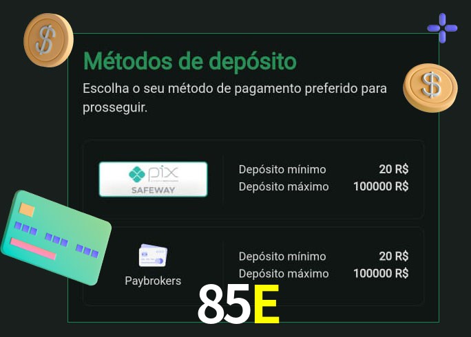 O cassino 85E oferece uma grande variedade de métodos de pagamento